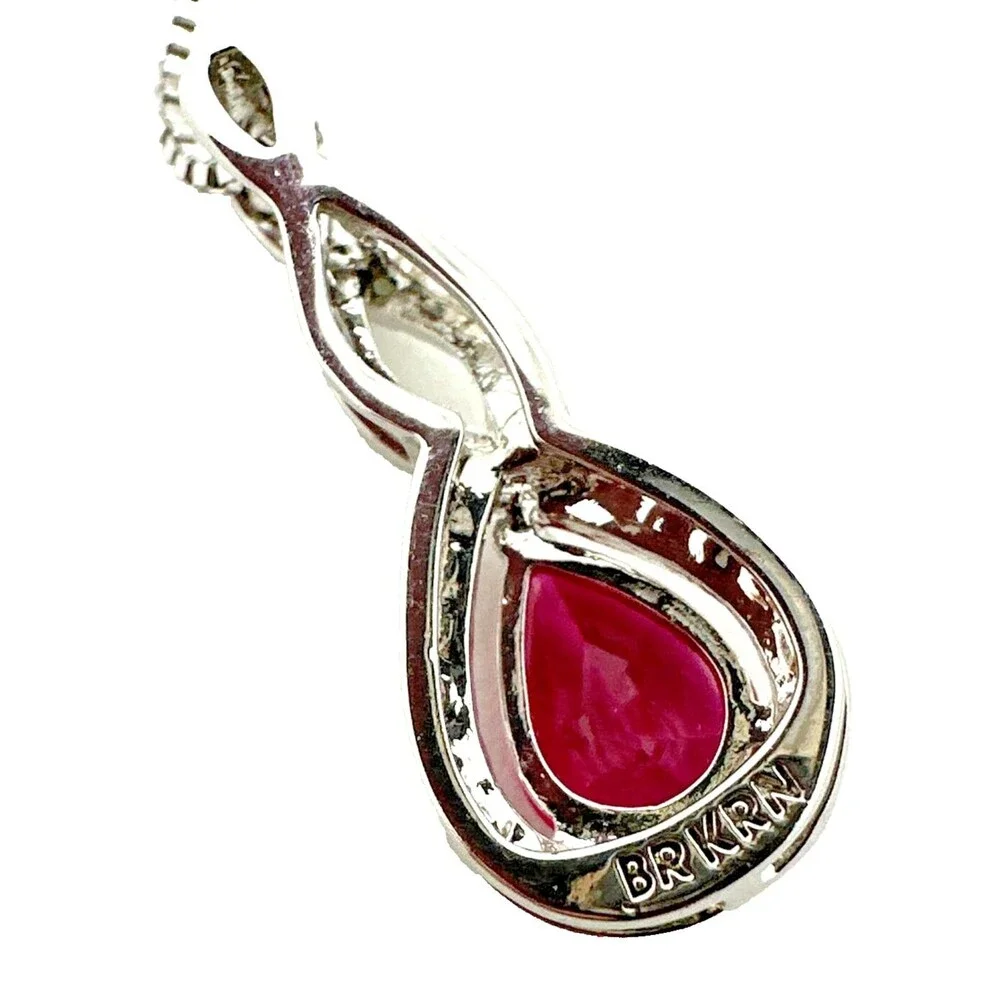 Vintage BN KRN Pink Rhinestone Pendant Necklace Silver Tone Chain Signed 18